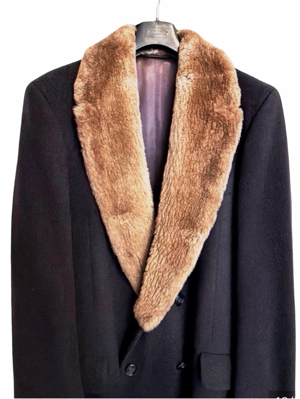 Cardinal Canada Men's Double-Breasted Wool Overcoat | Fur Collar | Navy | 40R - Picture 7 of 13